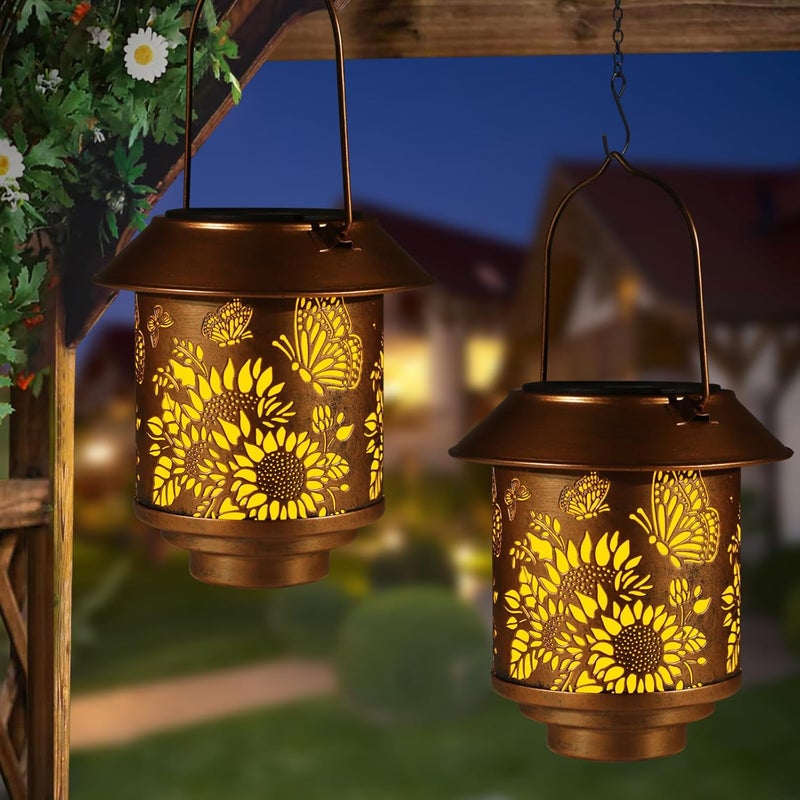 Doogarden Solar Lantern Outdoor Hanging Lights Gifts for Women Mom Metal Garden Decor Outside Waterproof LED Lanterns for Patio(Butterfly-2pack) - Image 1